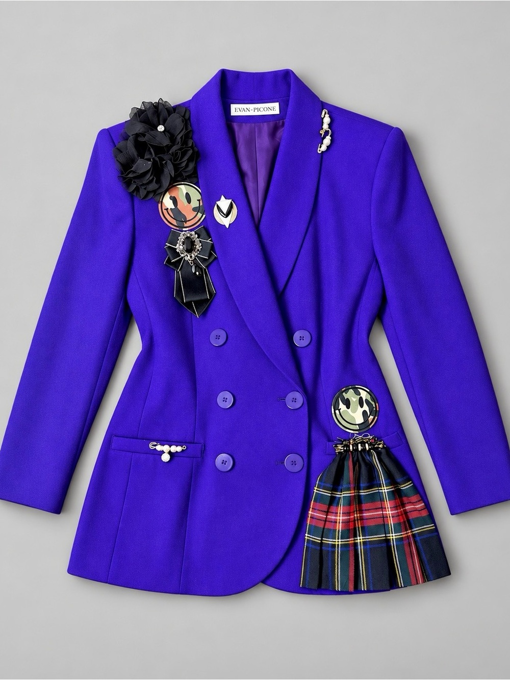 Royal Purple Custom Blazer, Tartan Plaid Statement Jacket, Upcycled Evan-Picone